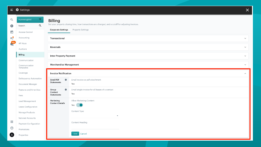 Multi Space Invoice View in Hummingbird Software