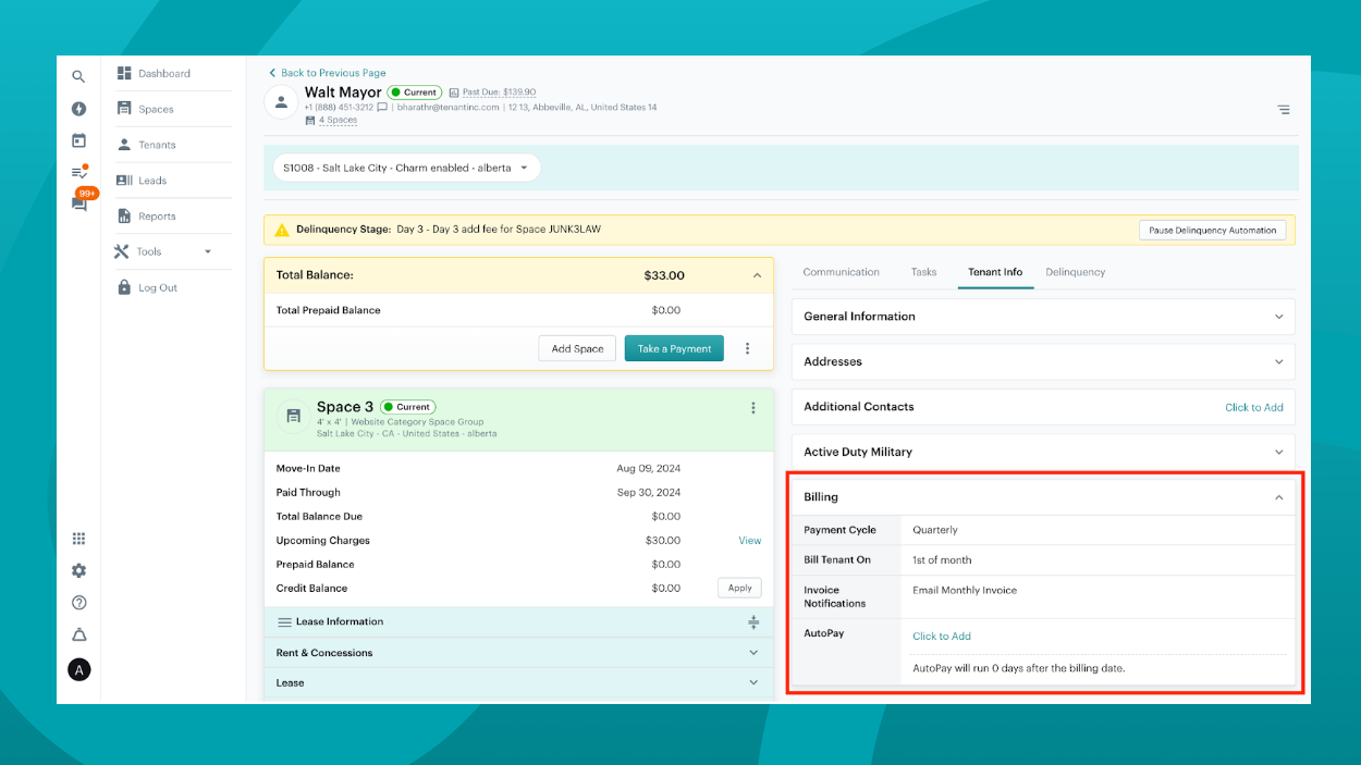 View of Billing Profile in Hummingbird Software