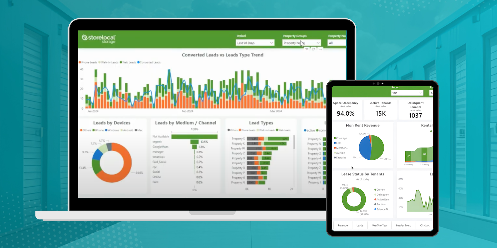 Screen view of self-storage property management software